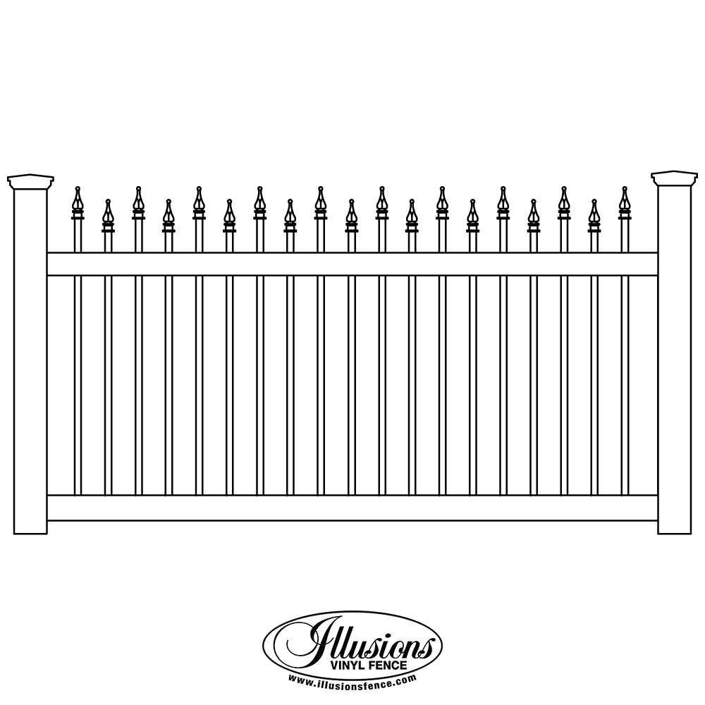 V401-4TR-Illusions-Vinyl-Contemporary-Straight-Thru-Rail-Picket-Fence-with-Pointed-Picket-Caps